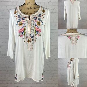 J Jill White floral embroidered tunic/top.